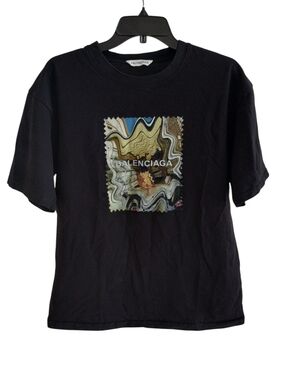 Balenciaga Men's Classic Graphic Campaign T-Shirt Black Size L Short Sleeve 